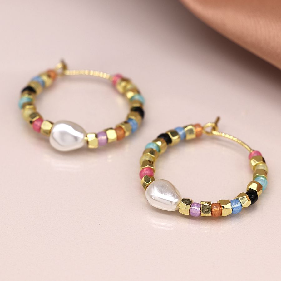 Multicolour Glass Bead Hoop Earrings