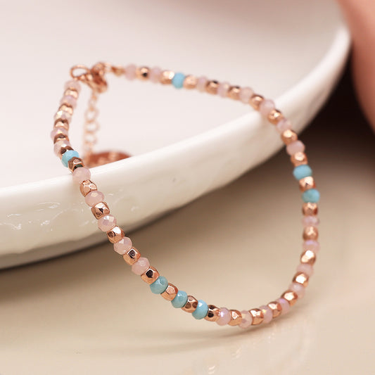 Lilac Aqua & Rose Gold Beaded Bracelet