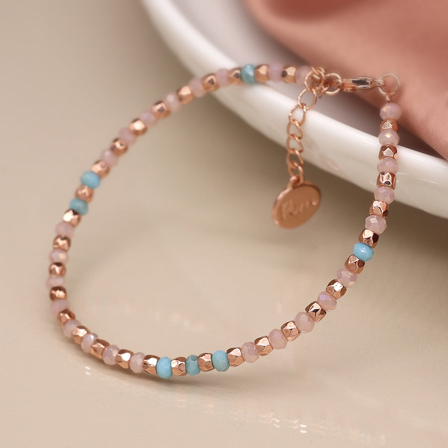 Lilac Aqua & Rose Gold Beaded Bracelet