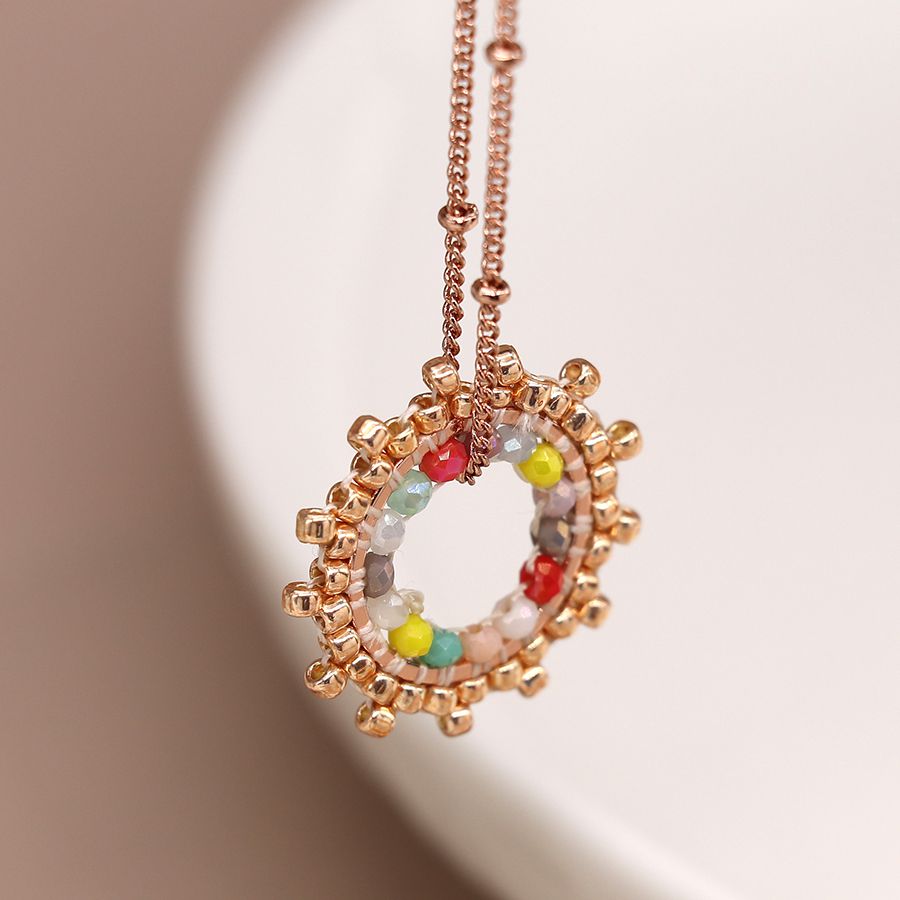 Rose Gold Mixed Bead Sunburst Pendant