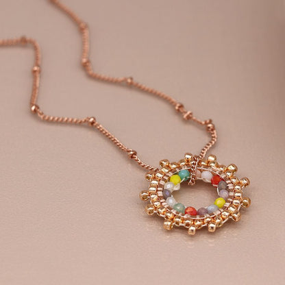 Rose Gold Mixed Bead Sunburst Pendant