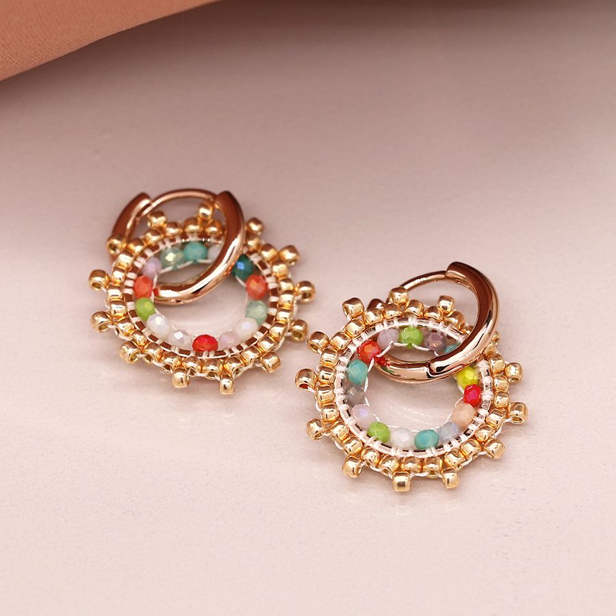 Rose Gold Mixed Bead Sunburst Earrings