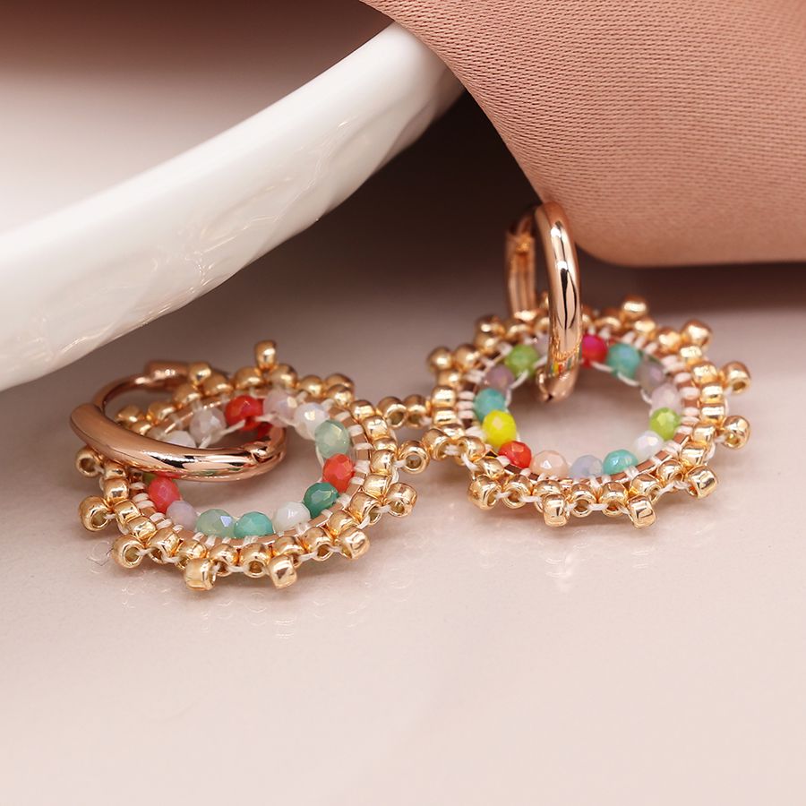 Rose Gold Mixed Bead Sunburst Earrings