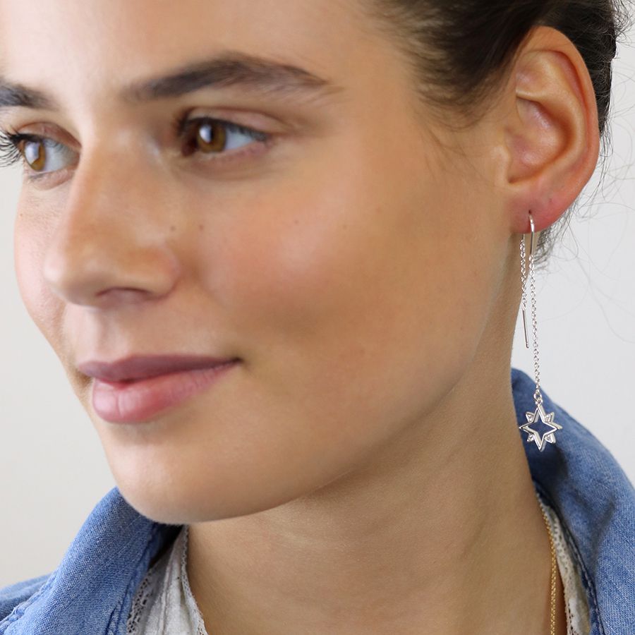 Crystal Moon & Star Pull Through Chain Earrings