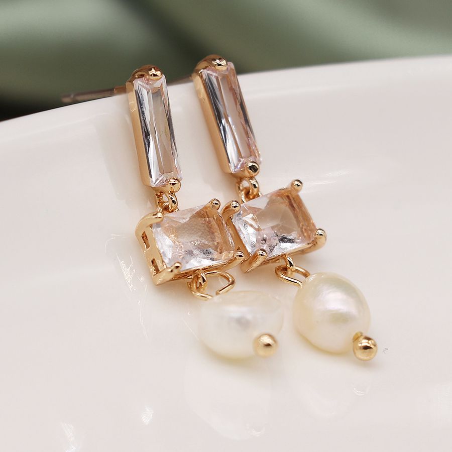 Crystal & Pearl Drop Earrings