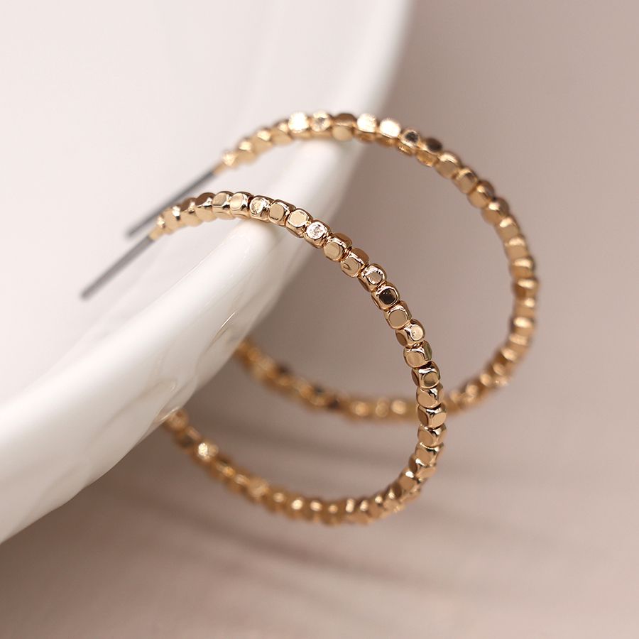 Golden Medium Hoop Cube Earrings