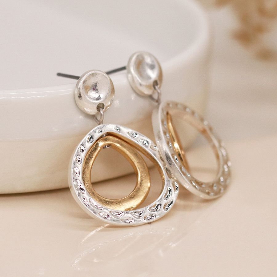 Double Teardrop Two Tone Earrings