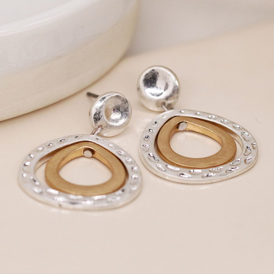 Double Teardrop Two Tone Earrings