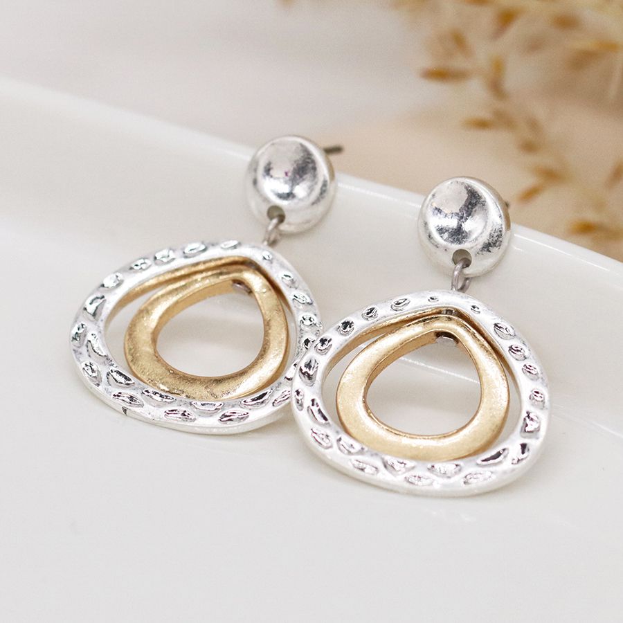 Double Teardrop Two Tone Earrings