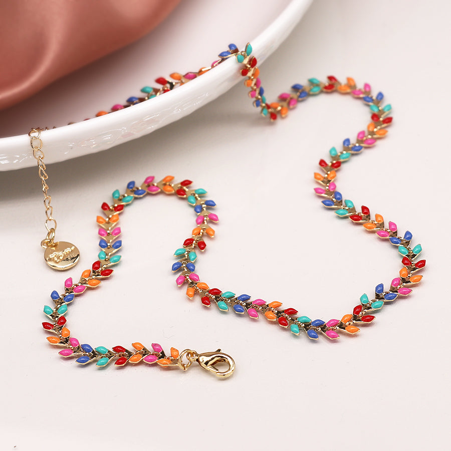 Multicolour Leaf Drop Necklace