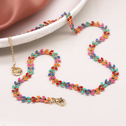 Multicolour Leaf Drop Necklace