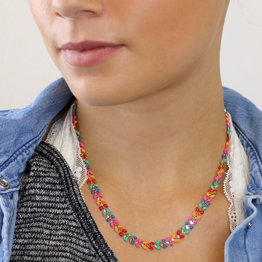 Multicolour Leaf Drop Necklace