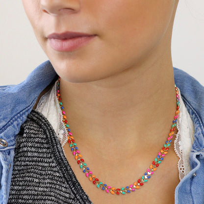 Multicolour Leaf Drop Necklace