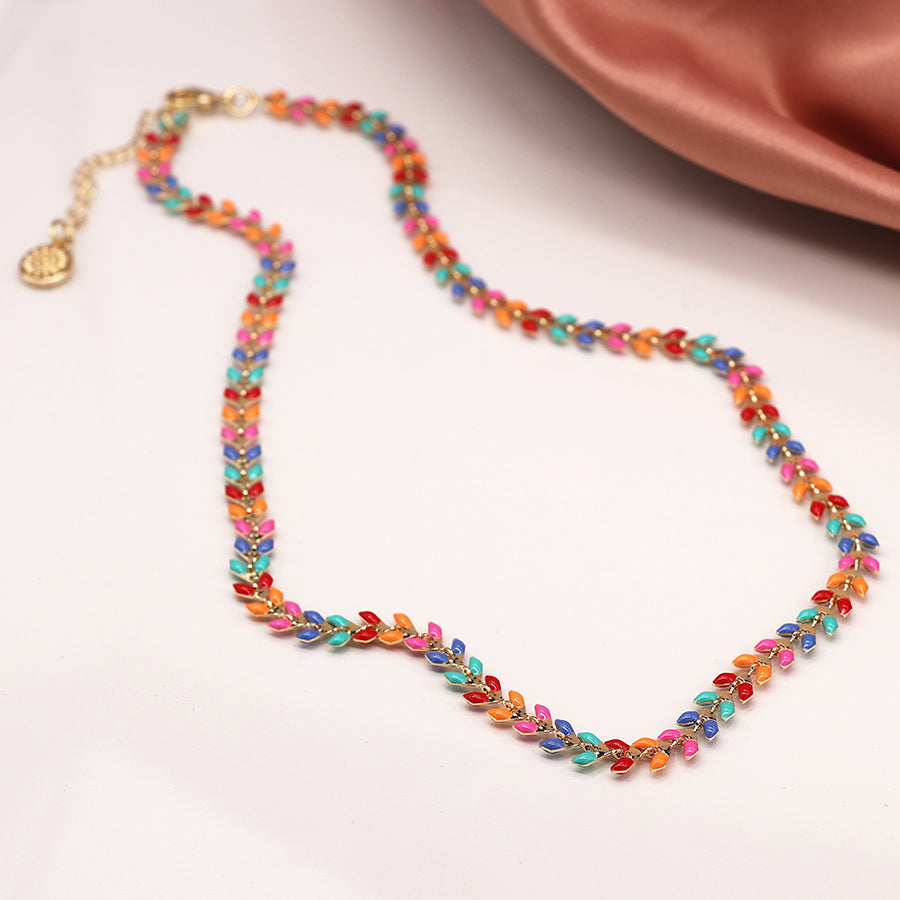 Multicolour Leaf Drop Necklace