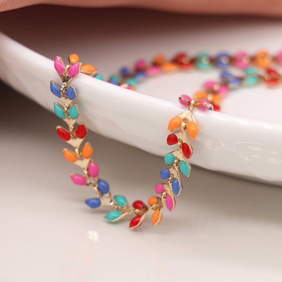 Multicolour Leaf Drop Necklace