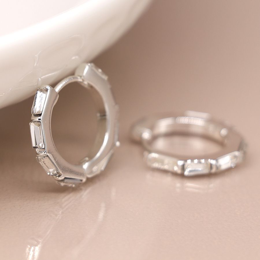 Oblong Crystal Set Hoop Earring