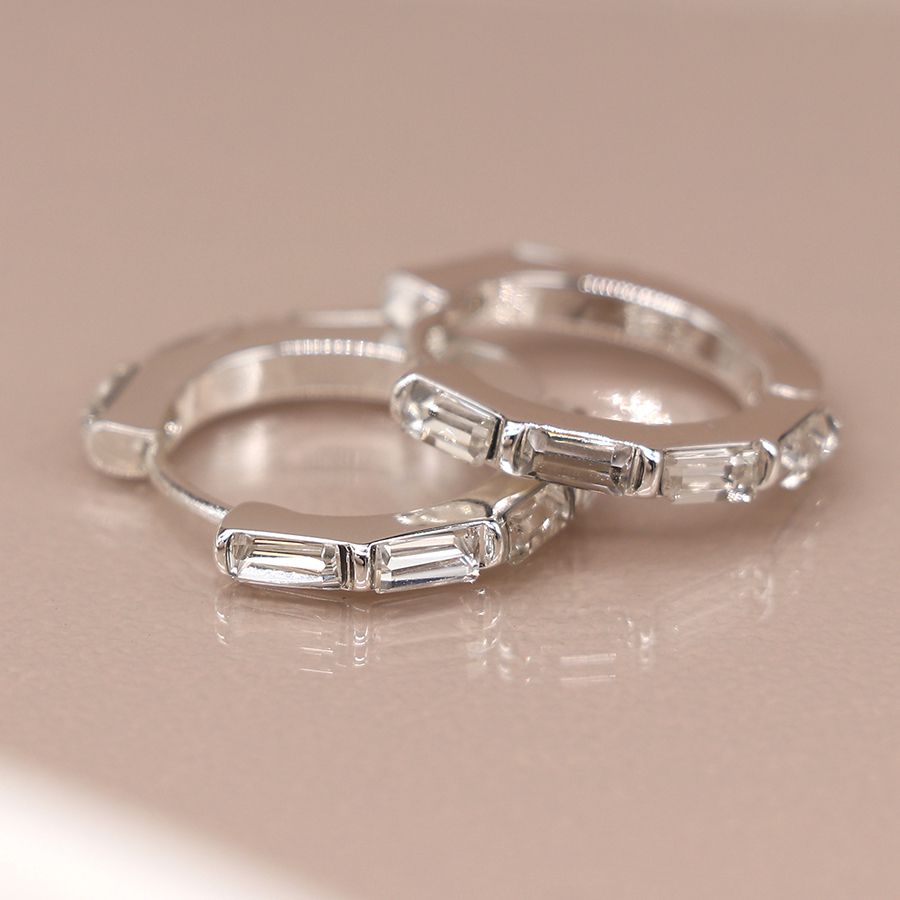 Oblong Crystal Set Hoop Earring