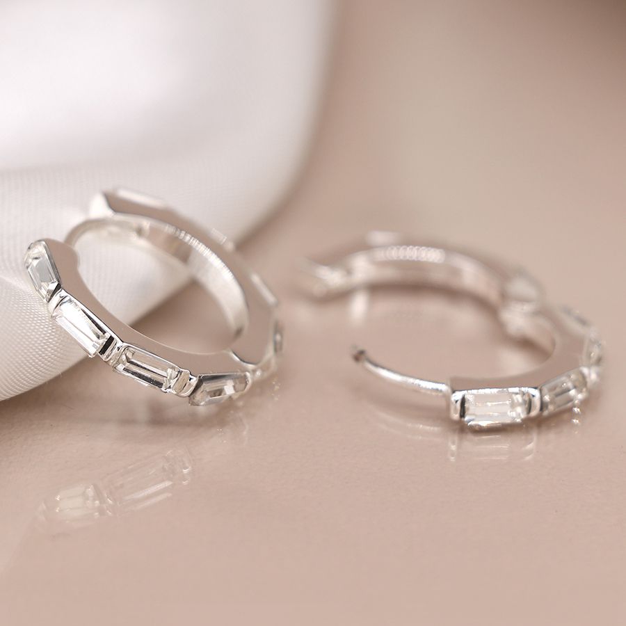 Oblong Crystal Set Hoop Earring