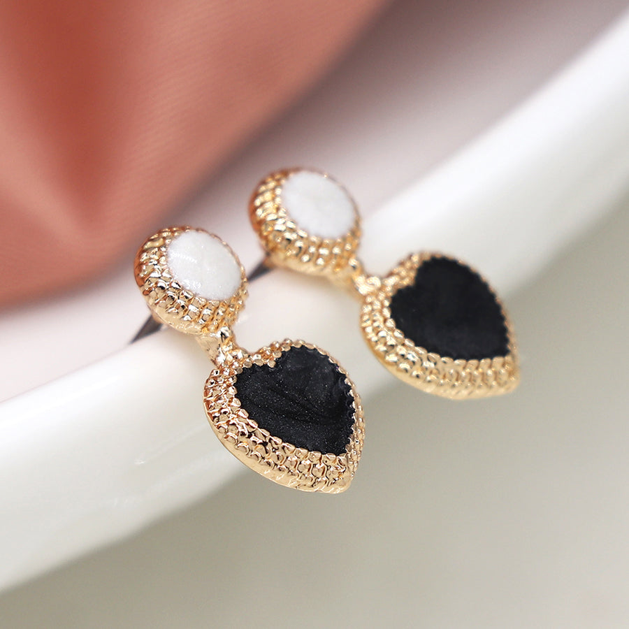 Edged Heart & Circle Stud Earrings