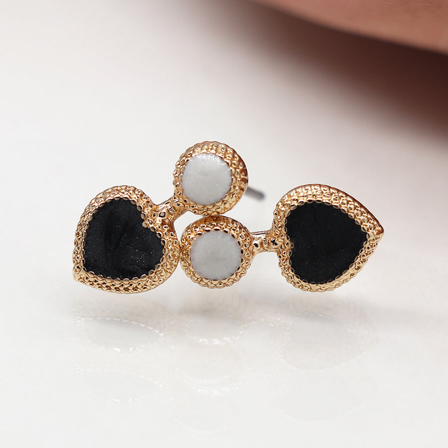 Edged Heart & Circle Stud Earrings