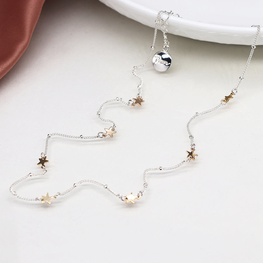 Two Tone Station Chain Star Necklace