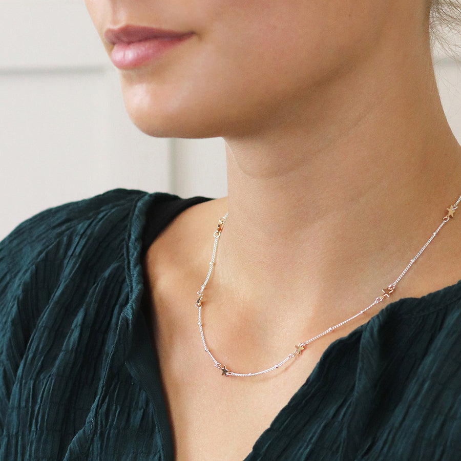 Two Tone Station Chain Star Necklace