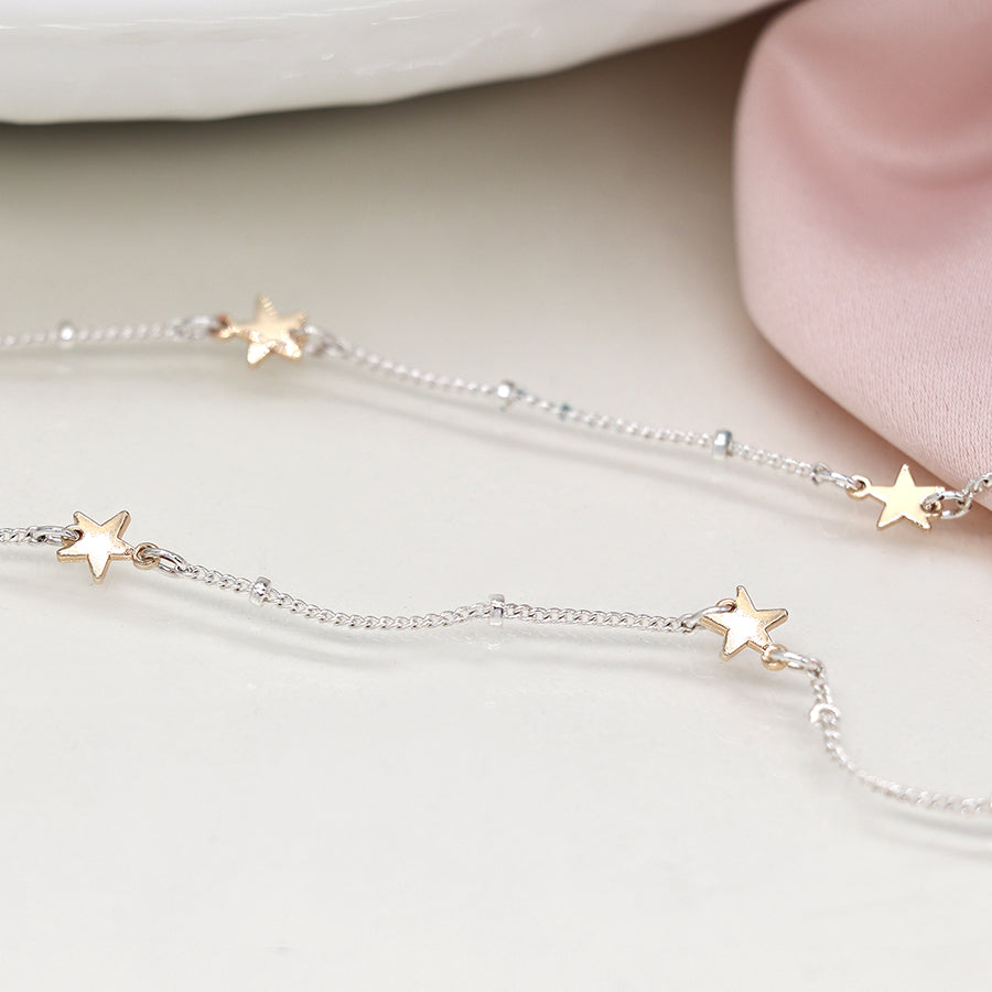 Two Tone Station Chain Star Necklace