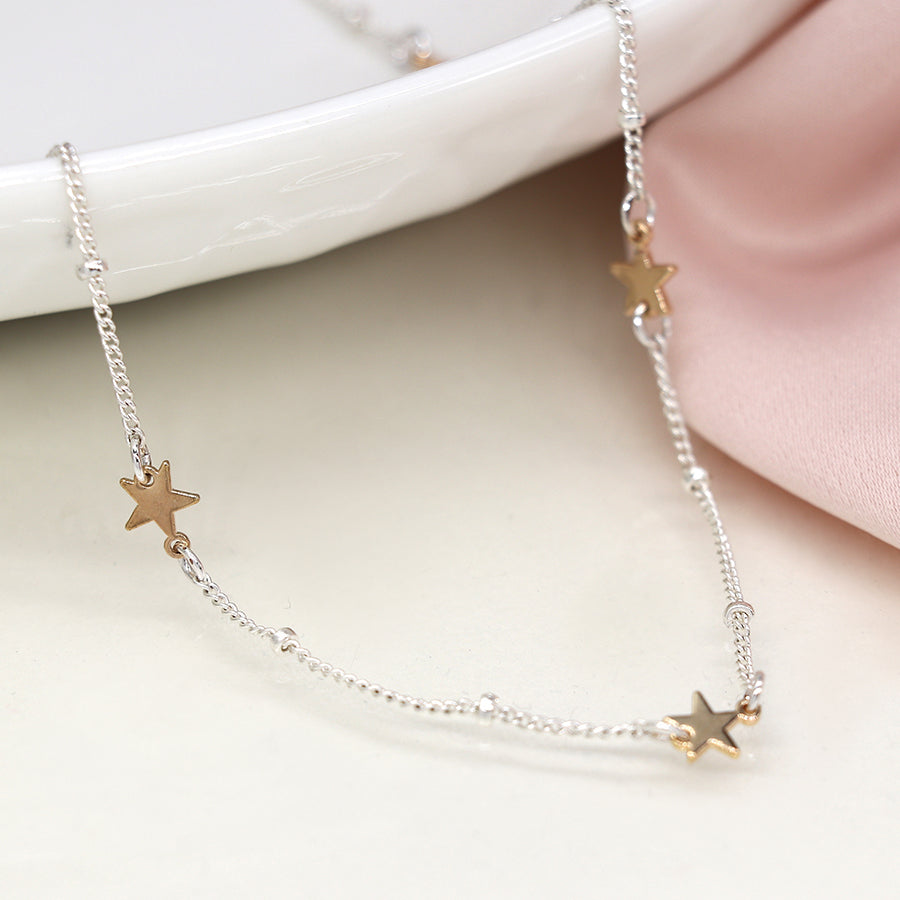Two Tone Station Chain Star Necklace