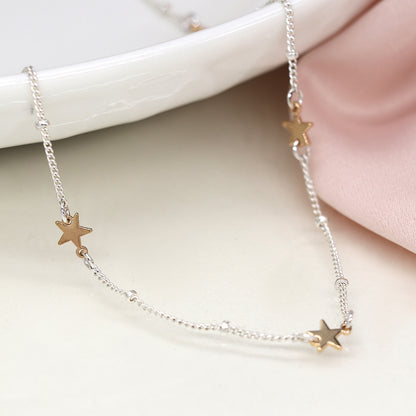 Two Tone Station Chain Star Necklace