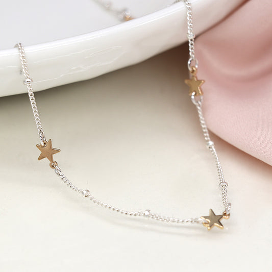 Two Tone Station Chain Star Necklace