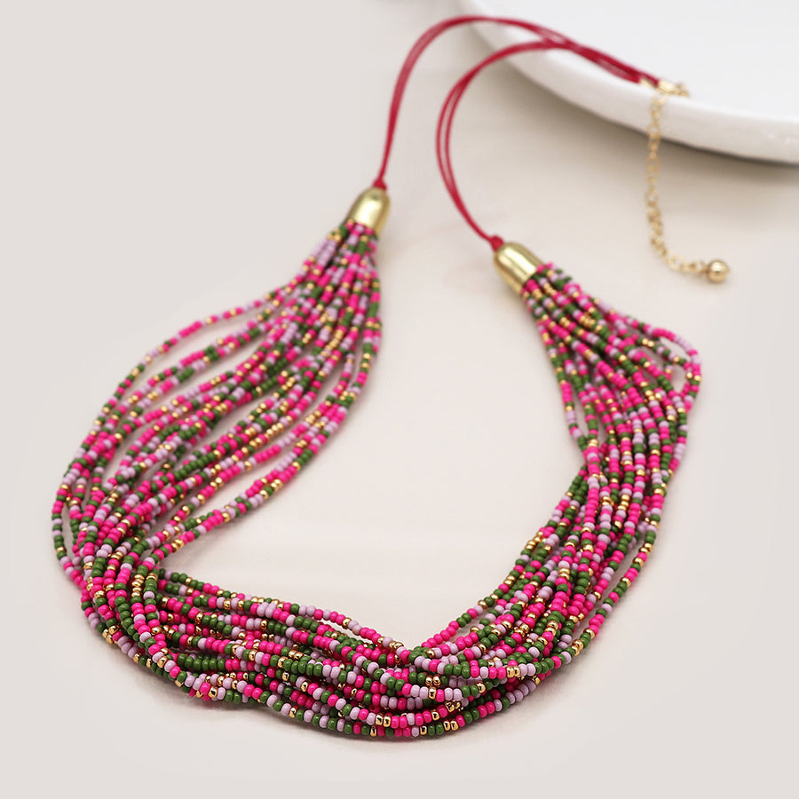 Pink Mix Summer Multi Strand Necklace