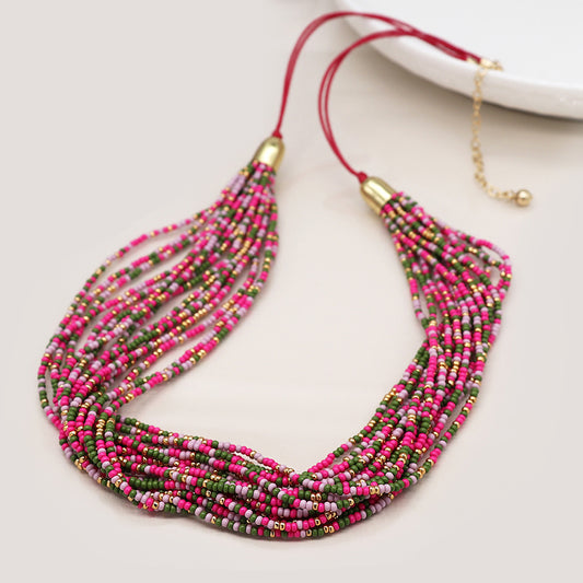 Pink Mix Summer Multi Strand Necklace