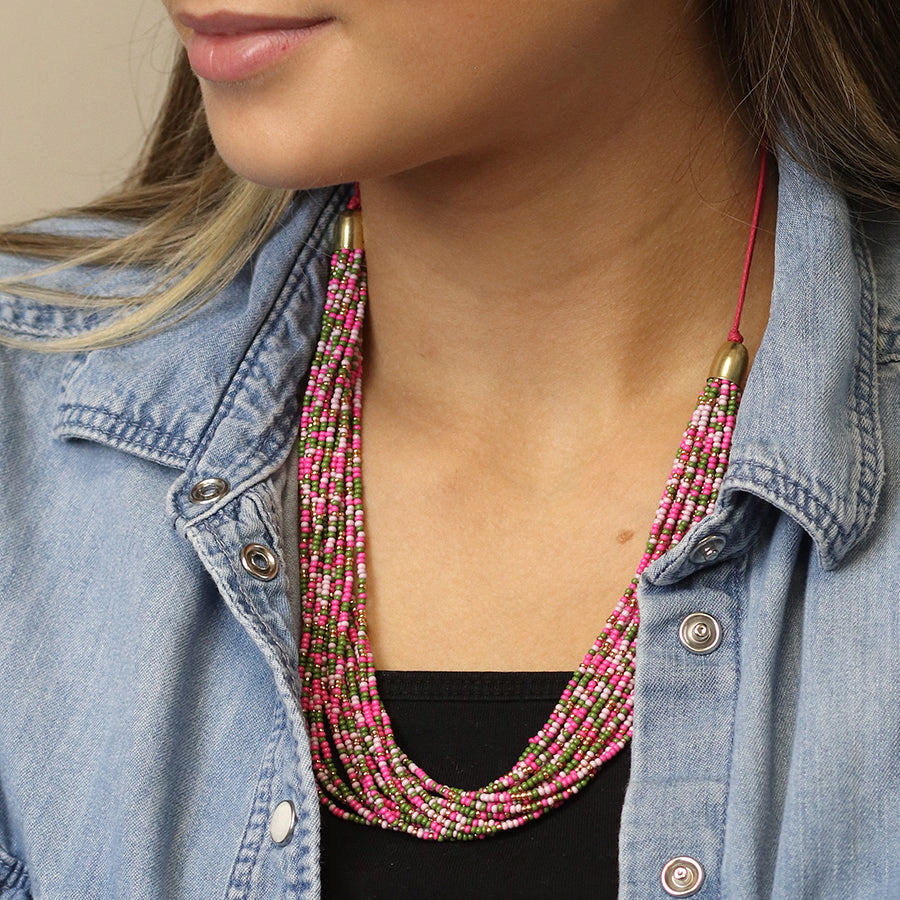 Pink Mix Summer Multi Strand Necklace
