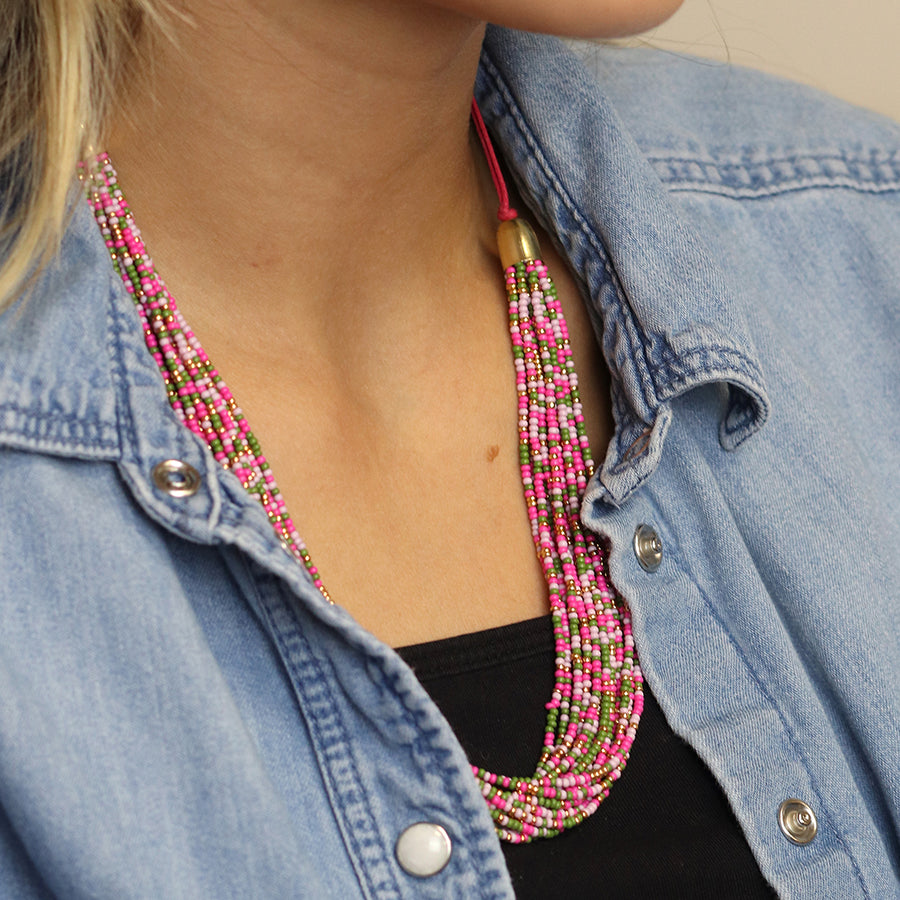 Pink Mix Summer Multi Strand Necklace