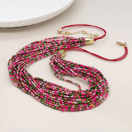 Pink Mix Summer Multi Strand Necklace