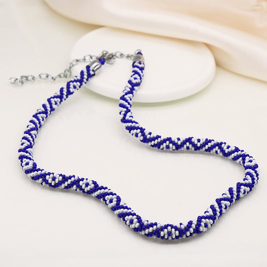 Blue Mix Diamond Pattern Beaded Necklace