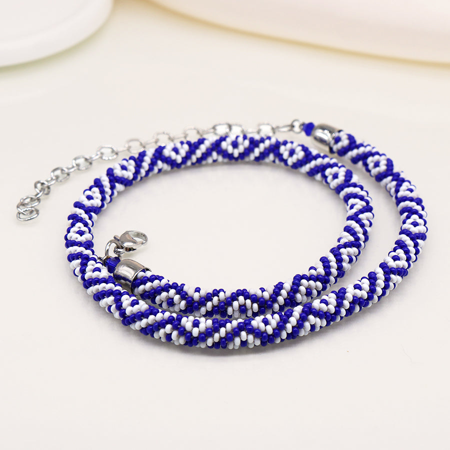 Blue Mix Diamond Pattern Beaded Necklace