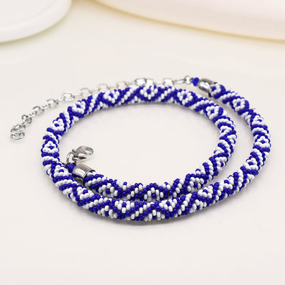 Blue Mix Diamond Pattern Beaded Necklace