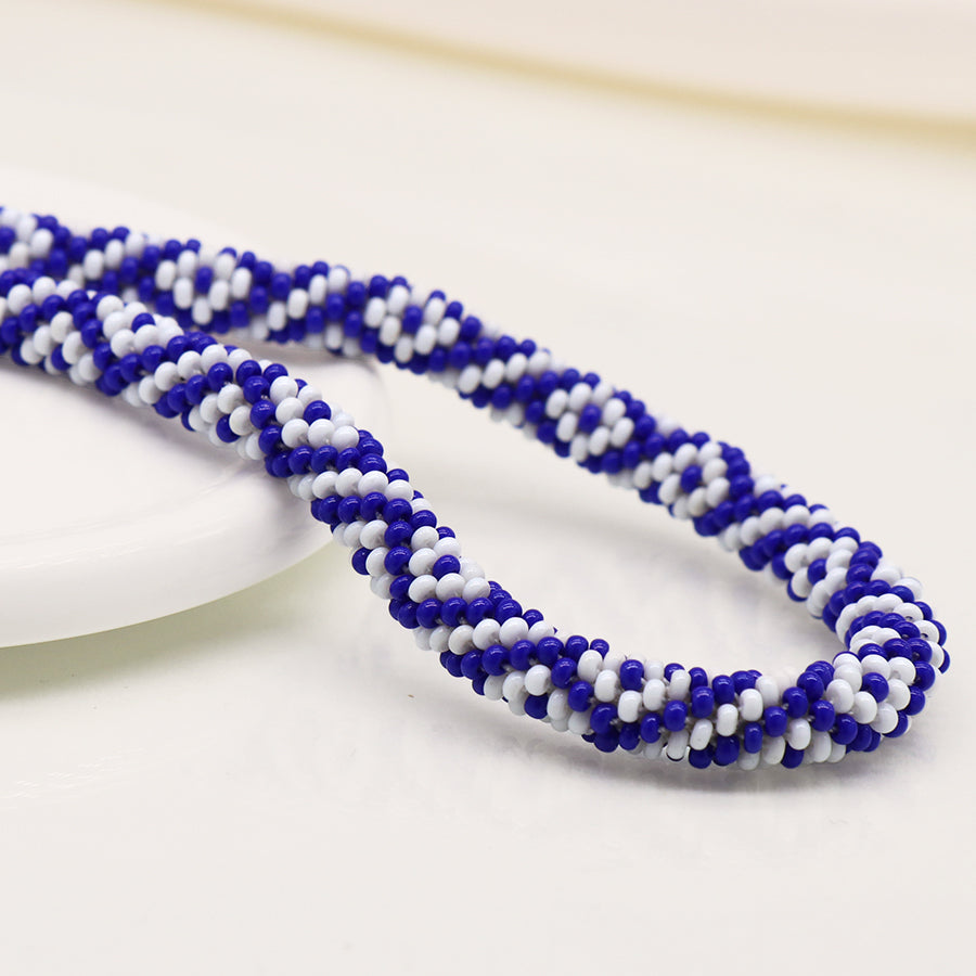 Blue Mix Diamond Pattern Beaded Necklace