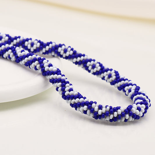 Blue Mix Diamond Pattern Beaded Necklace
