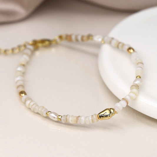 Seed Pearl & Gold Beaded Strand Bracelet