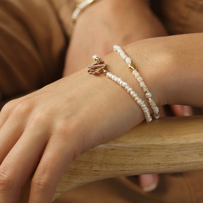 Seed Pearl & Gold Beaded Strand Bracelet