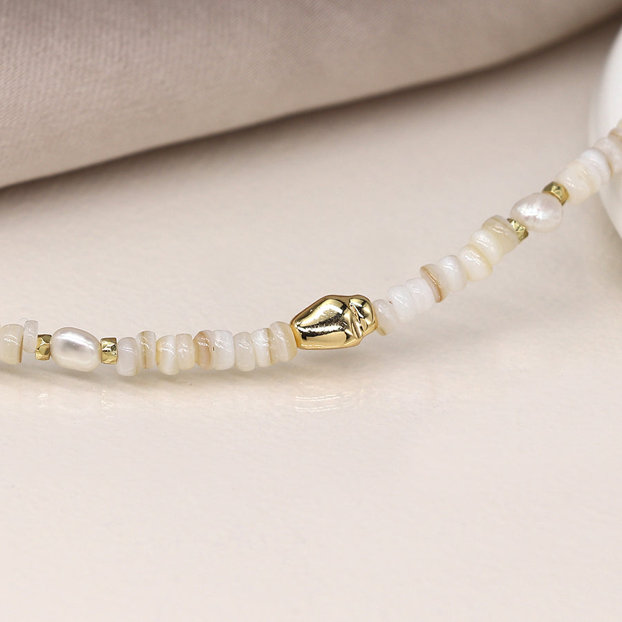 Seed Pearl & Gold Beaded Strand Bracelet