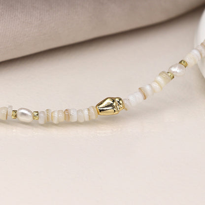 Seed Pearl & Gold Beaded Strand Bracelet