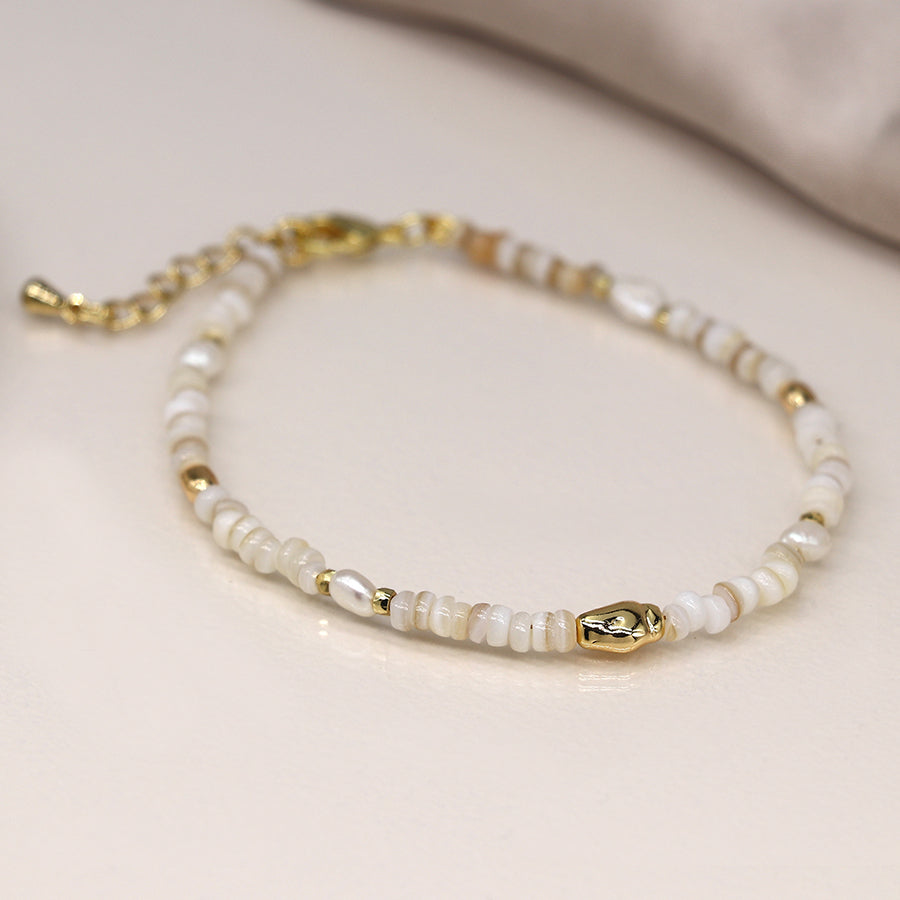 Seed Pearl & Gold Beaded Strand Bracelet