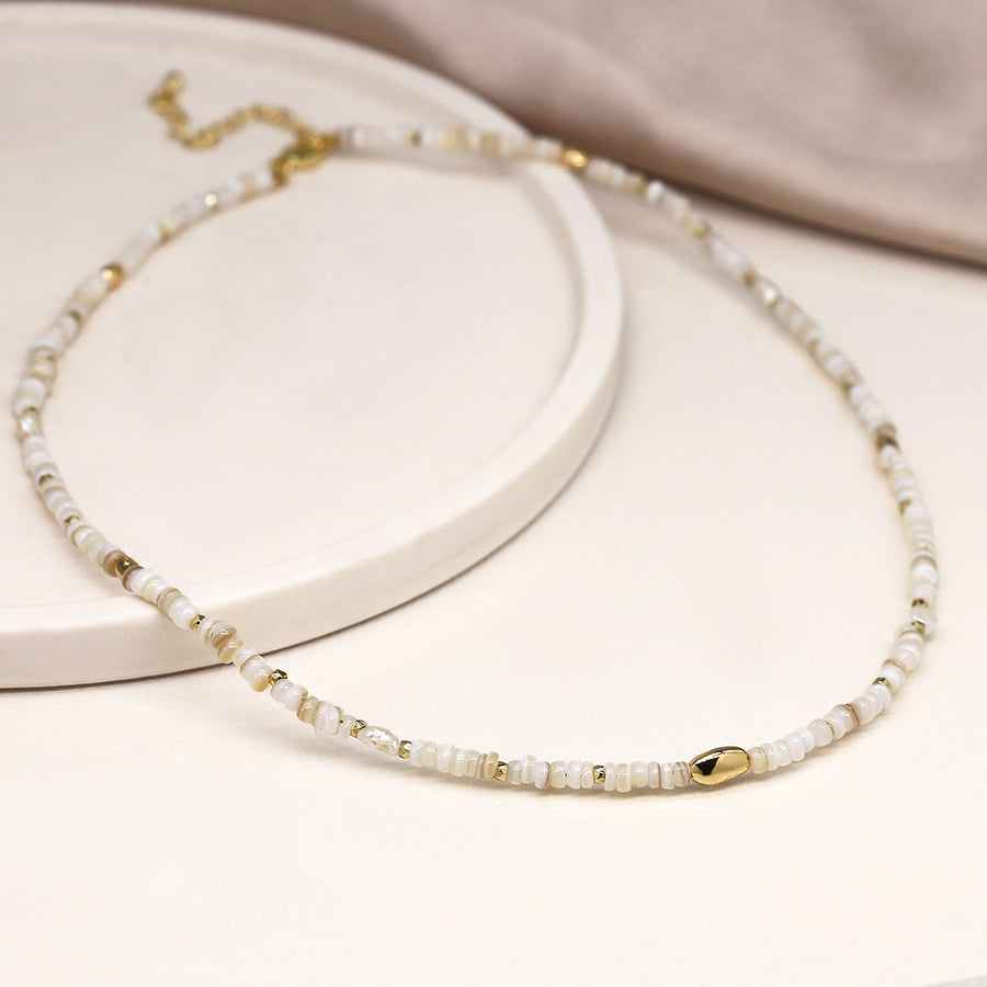 Seed Pearl & Gold Beaded Strand Necklace