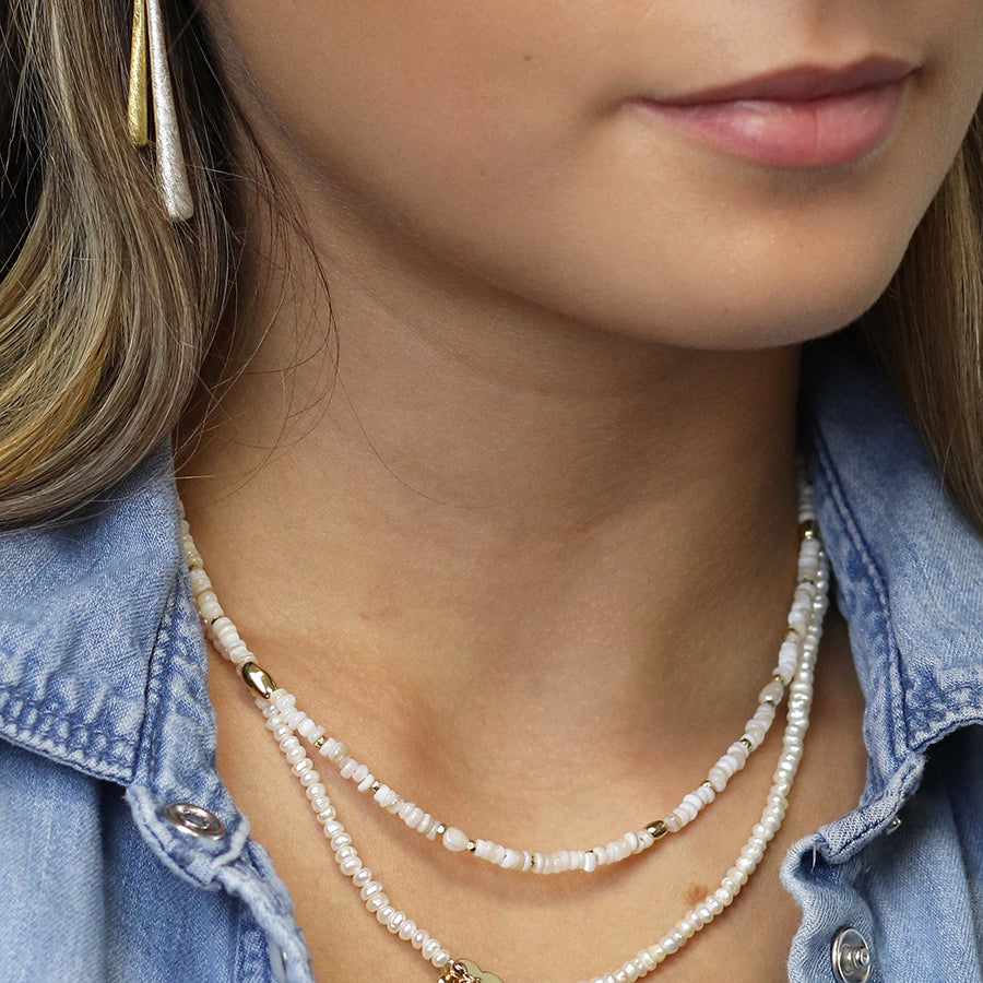 Seed Pearl & Gold Beaded Strand Necklace