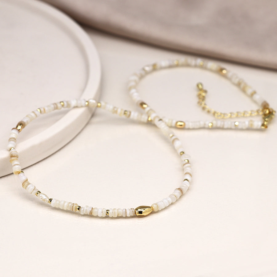 Seed Pearl & Gold Beaded Strand Necklace