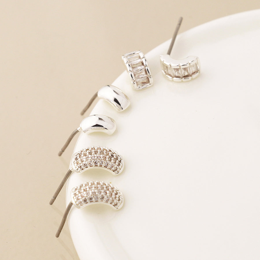 Triple Curve Stud Earring Set