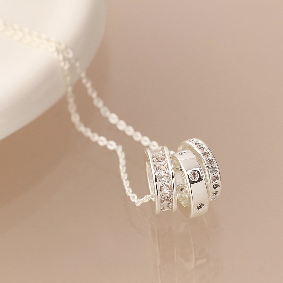Triple Mini Crystal Rings Necklace